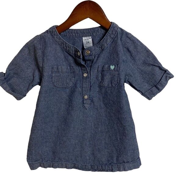 Lightweight Denim Embroidered Baby Tunic Top - Picture 2 of 7